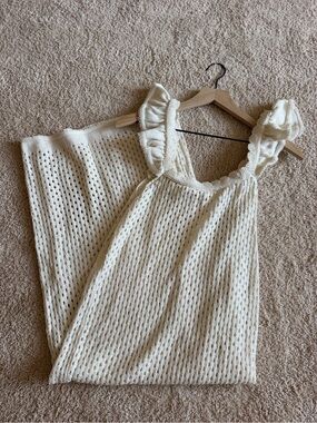 Cream Knit Sleeveless Maxi Cover Up with Ruffle Straps